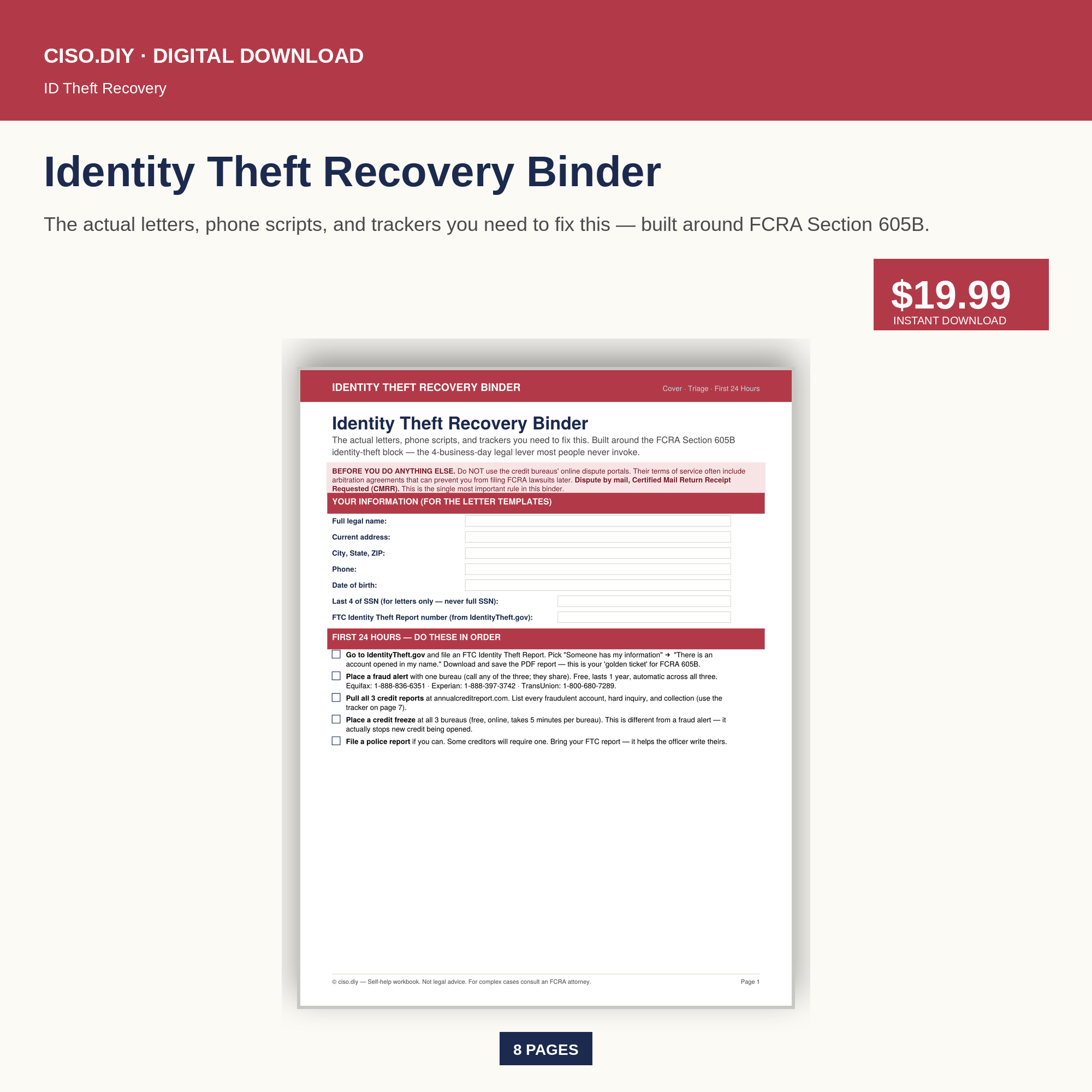 Identity Theft Recovery Binder