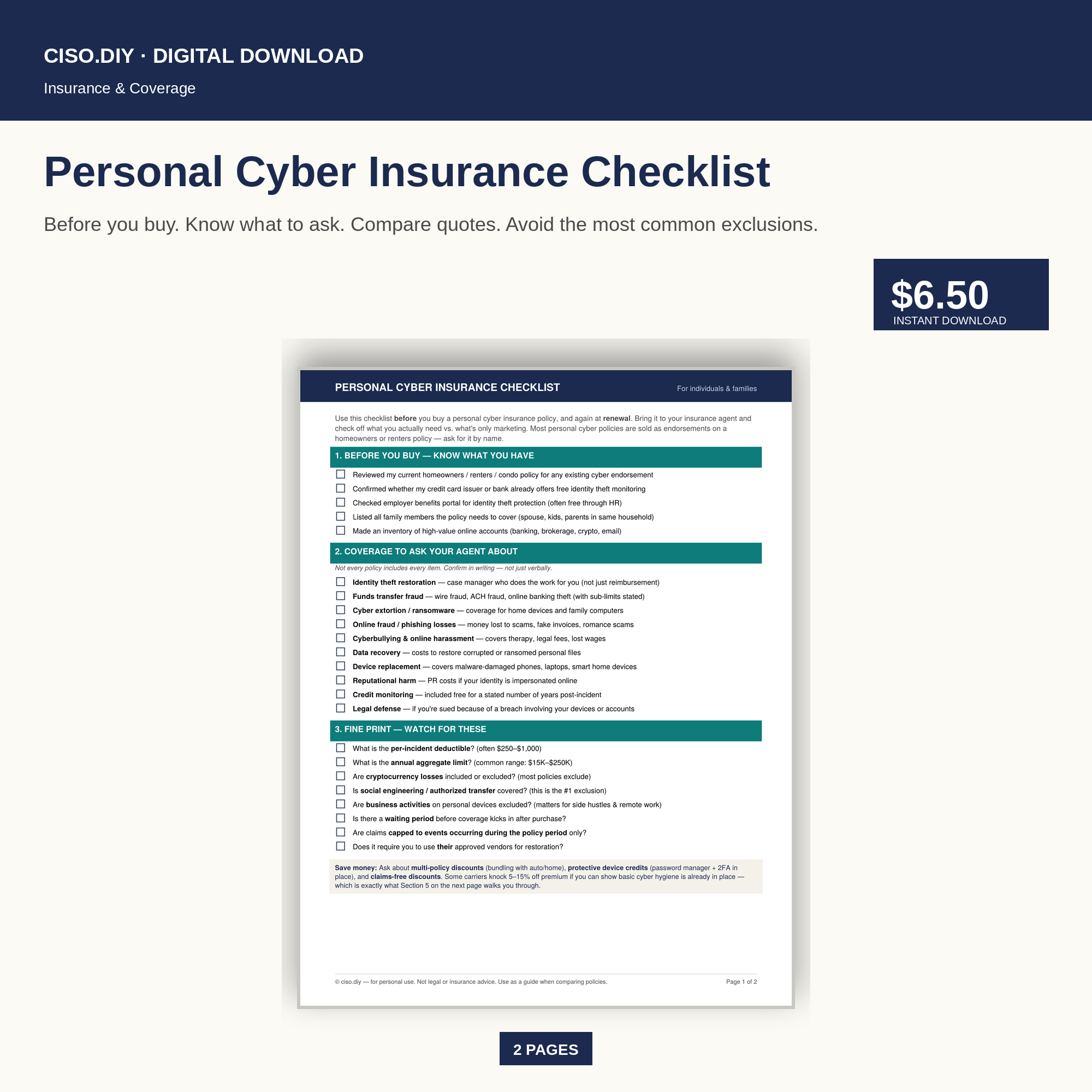 Personal Cyber Insurance Checklist
